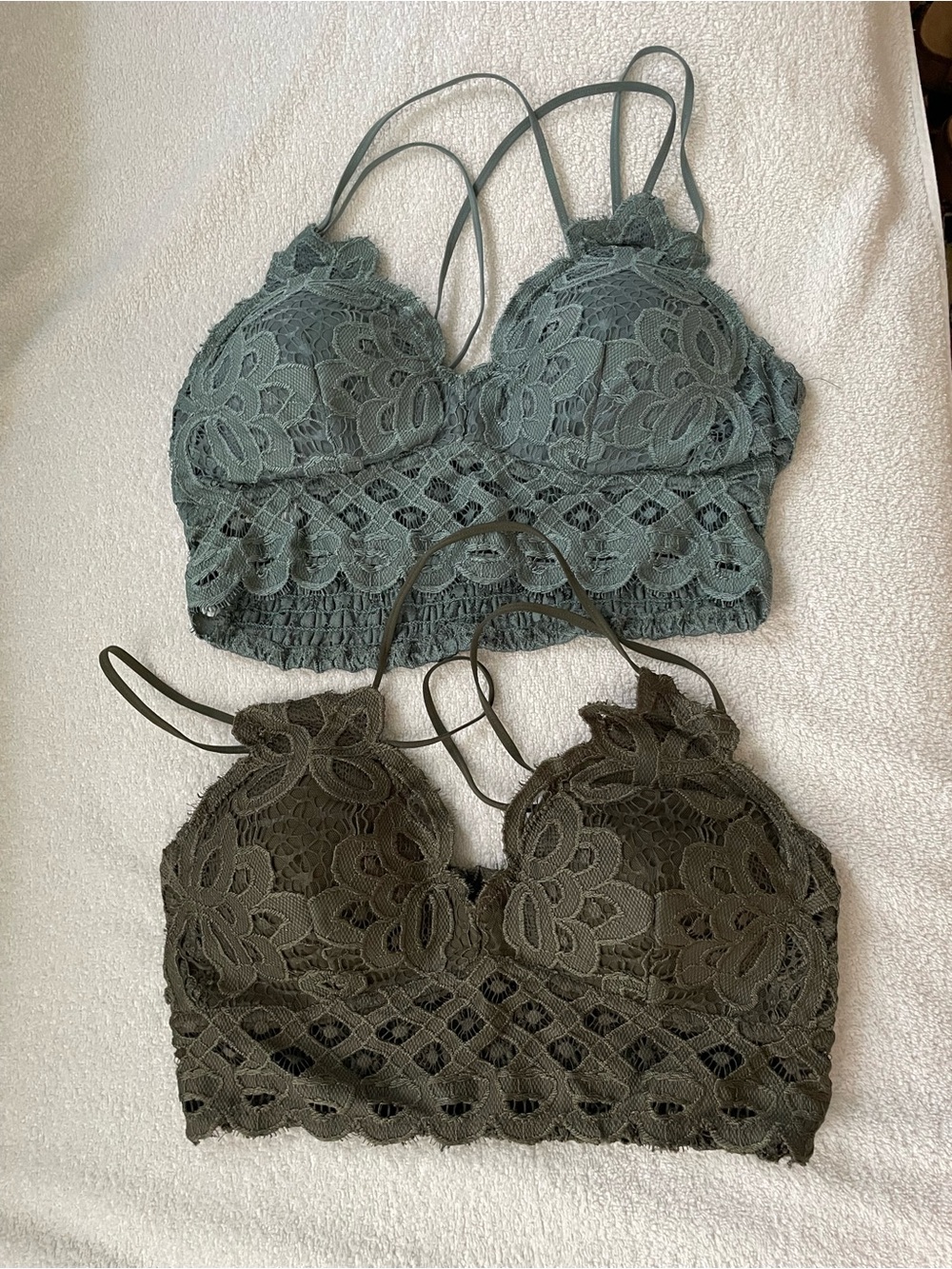 Wishlist Olive and Blueish/Green Lace Bralette Pair